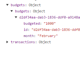 Screenshot of a naive budget object in the vuex store