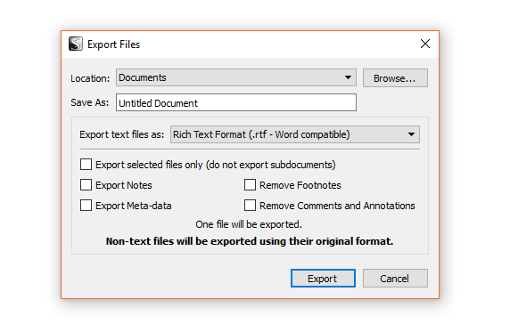 Scrivener export options
