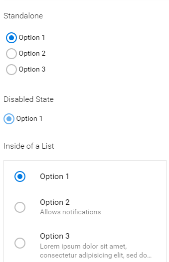 Screenshot of an Quasar radio button